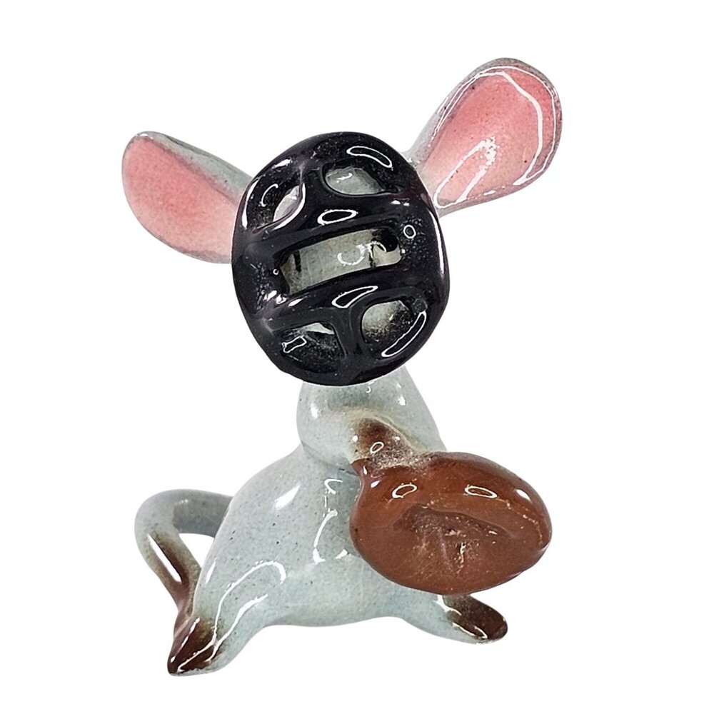 Vintage Ceramic Baseball Catcher Mouse Miniature Figurine